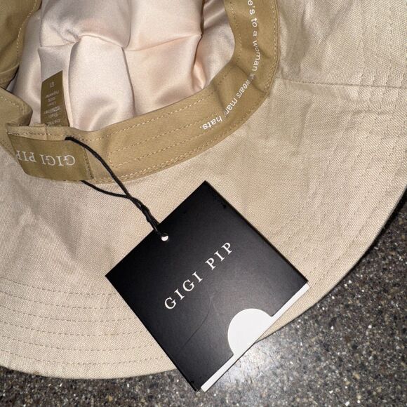 Gigi Pip 100% Linen Summer Bucket Hat Packable Beach Cap Sz XL Cream Beige New